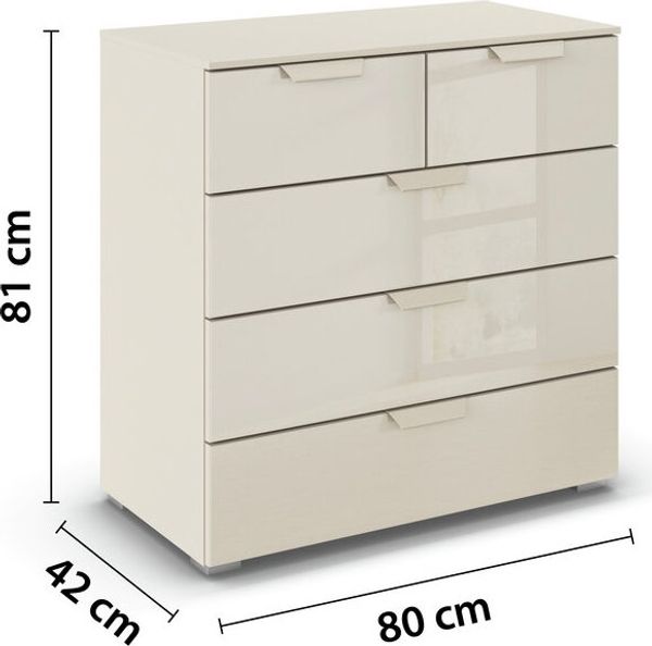 rauch Aditio Box, Kommode, 5 Schubladen, mit Glasfront, mit Softclose-Funktion, Farbe Beige, BxHxT 80x81x42cm Bild 4