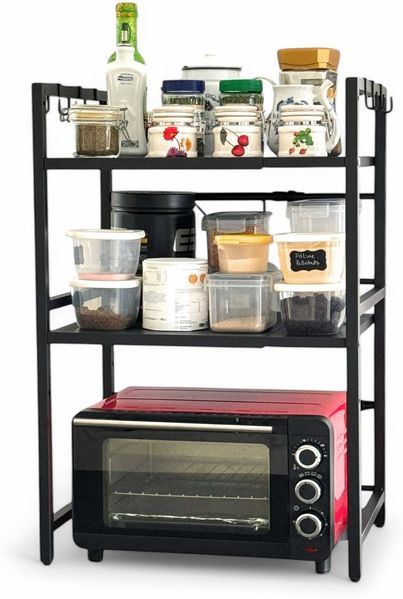 DanDiBo Verstellbares Küchenregal für Arbeitsplatte Schwarz Stehend 3 Stufig 40-64 cm Regal Küche 96614 Standregal