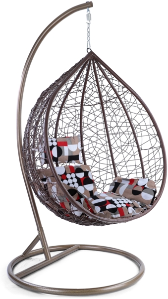 Luxus Hängesessel Miami XXL Polyrattan Korb Gestell braun Kissen Modern Style