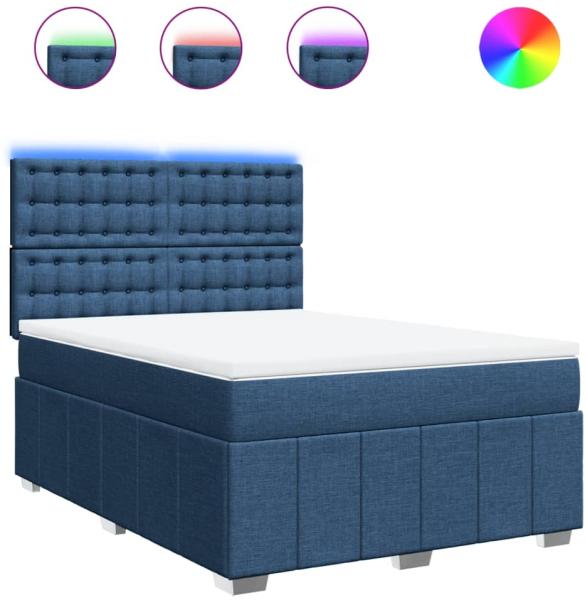 vidaXL Boxspringbett mit Matratze Blau 140x200 cm Stoff 3294011