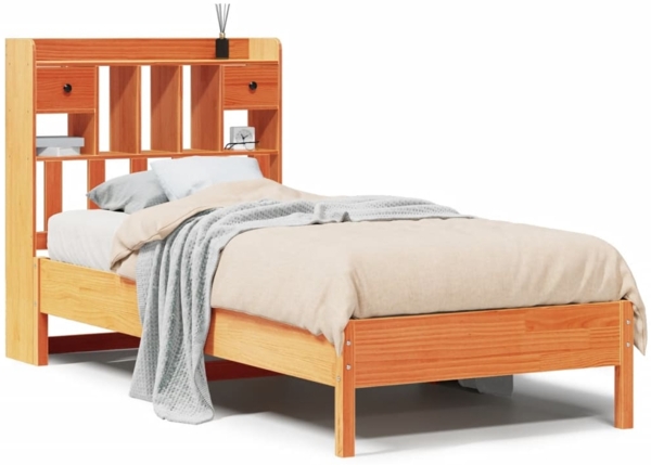 vidaXL Massivholzbett mit Regal ohne Matratze Wachsbraun 100x200 cm 3322917