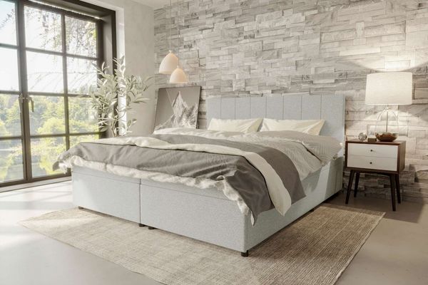 99rooms Kira Boxspringbett Strukturstoff NEVE Hellgrau 140x200 cm