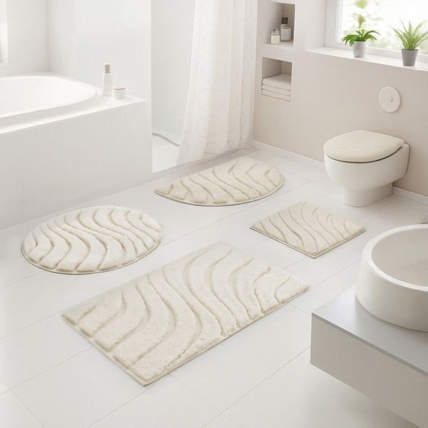 OTTO home Badematte Levii, Badvorleger, Badezimmer Teppich, sehr weich, Höhe 20 mm, rutschhemmend beschichtet, fußbodenheizungsgeeignet, schnell trocknend, Polyester, rechteckig, 3-tlg. Hänge-WC Set, Hoch-Tief-Effekt, weiche Haptik, Made in Europe
