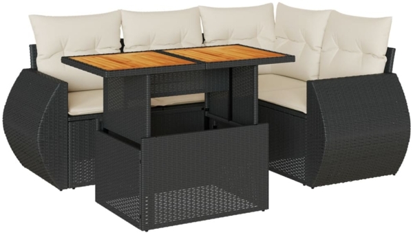 vidaXL 5-tlg. Garten-Sofagarnitur mit Kissen Schwarz Poly Rattan 3327255 Bild 1