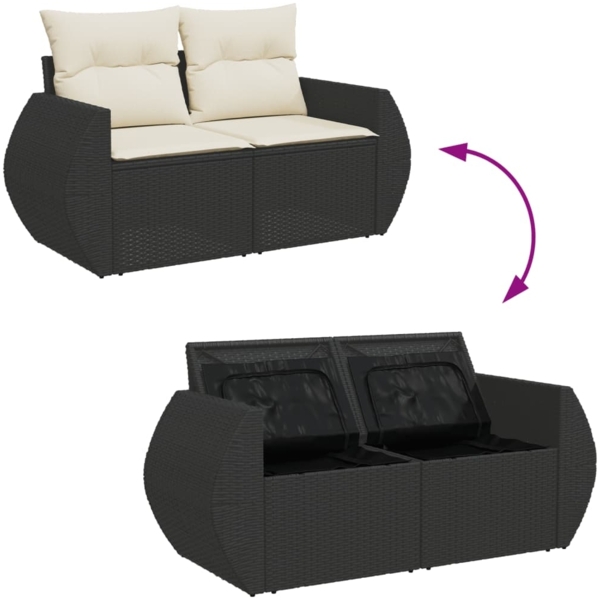 vidaXL 5-tlg. Garten-Sofagarnitur mit Kissen Schwarz Poly Rattan 3327255 Bild 8