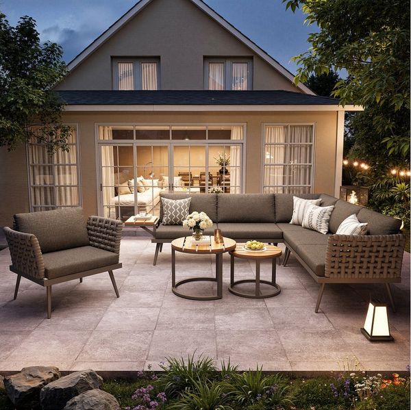 i@home Gartenlounge-Set, (4-tlg), Sechssitzer, mit handgeflochtenen Armlehnen, Wetterfeste, aus Eisen
