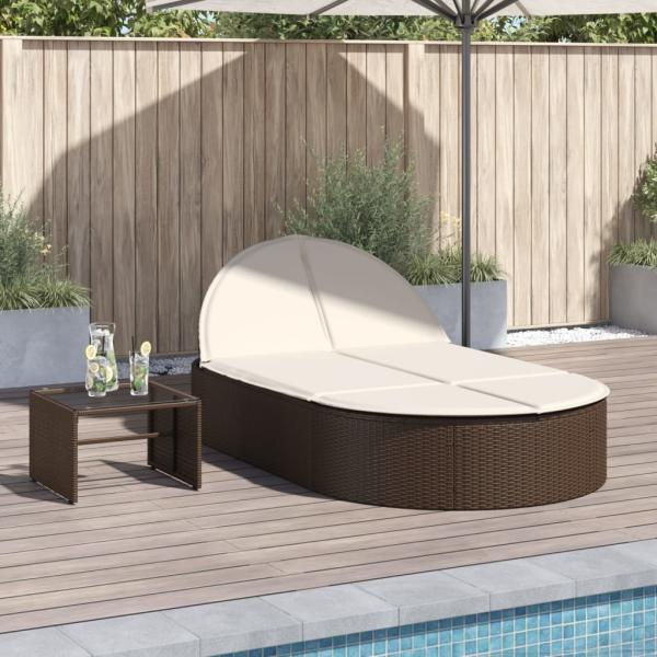 vidaXL Doppel-Sonnenliege mit Auflagen Braun Poly Rattan 368647