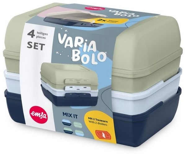 Emsa Lunchbox Variabolo, Polyprophylen (PP), (Set, 4-tlg), platzsparend, verschiedene Farbkombinationen, spülmaschinenfest