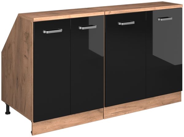 Küchenschrank für Dachschrägen R-Line Schwarz Hochglanz 140 cm 2er Set Schrankkorpuss 60 cm Tiefe Vicco