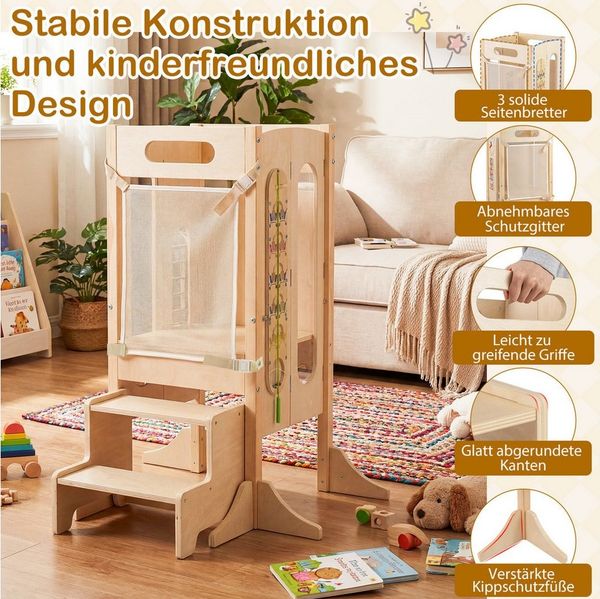 COSTWAY Tritthocker, 4 in 1 Lernturm klappbar mit 2-Stufen Hocker, Tafel