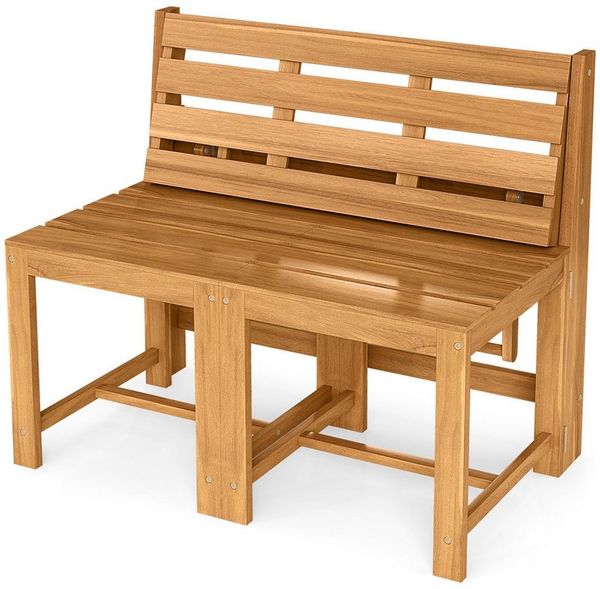 COSTWAY Gartenbank, 2-Sitzer 2 in 1 Gartentisch mit Sitzbank Balkonset