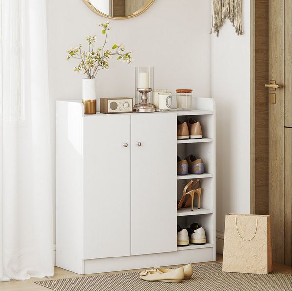 HOMCOM Schuhschrank Schuhregal Dielenschrank Highboard mit 4 Fächern (Kommode, 1-St, Allzweckschrank) Weiß 83 x 30 x 90 cm