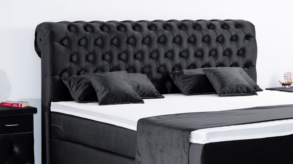 Meisterbetten Boxspringbett Lisa 180x200 in VS-Schwarz, Matratzenbezug Nano, Ergoflex-Topper Bild 4