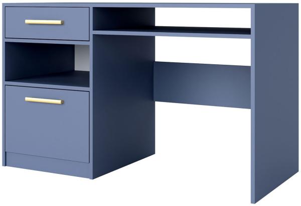 Schreibtisch Bado II, Farbe: Blau / Blau + Gold, 125x58 cm