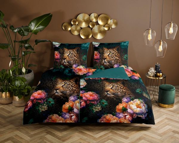 Descanso Wendebettwäsche Mizz, Satin, 2 teilig, Baumwolle, Mako Satin, 135x200, Biese, Reißverschluss, Wende, Leopard