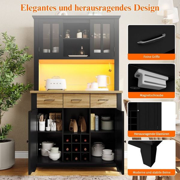 i@home Hochschrank Küchenschrank, schwarz/weiß, 106*40*179.5cm