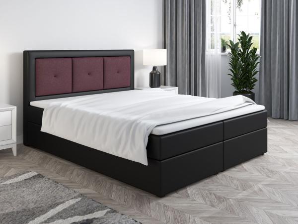 Boxspringbett Schlafzimmerbett MILES 160x200cm Schwarz-Violett inkl. Bettkasten