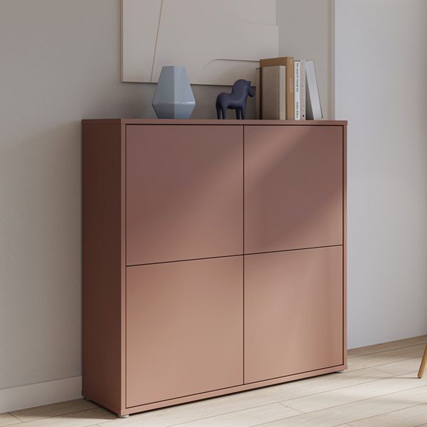 Forte ALICE SPRINGS Highboard 120 130, moderner Schrank mit 4 Schranktüren, Wohnzimmer, Schlafzimmer, Holzwerkstoff, Terrakotta, 124,5 cm breit x 121,5 cm hoch x 34,9 cm tief