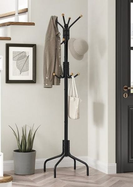 Songmics Garderobenständer, mit 12 Haken, 4 Beine, Metall, Schwarz, 180 x 55 x 55 cm