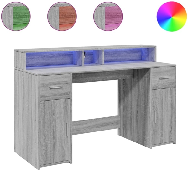 vidaXL LED-Schreibtisch Grau Sonoma 140x55x91 cm Holzwerkstoff 3309425 Bild 1
