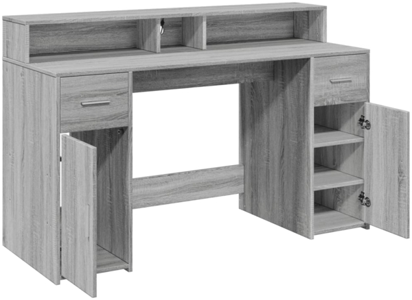 vidaXL LED-Schreibtisch Grau Sonoma 140x55x91 cm Holzwerkstoff 3309425 Bild 8