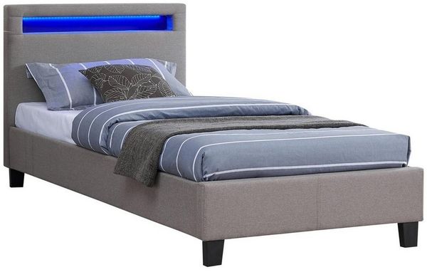 CARO-Möbel Polsterbett Himalaya mit LED Beleuchtung Einzelbett Jugendbett 90x200 cm mit Lattenrahmen, in grau Stoffbezug