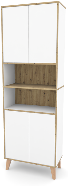 Badschrank MORENA mit 4 Türen und 2 offenen Fächern, Cashmere/Eiche
