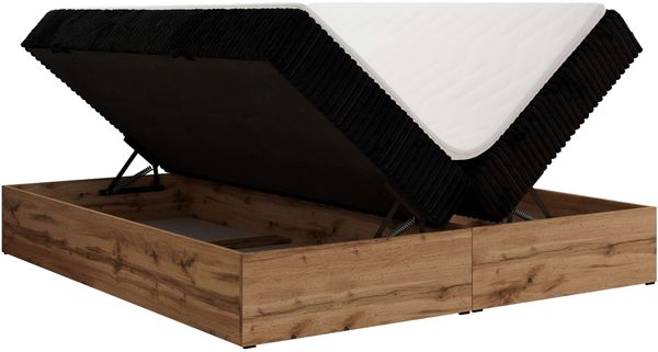 Polsterbett mit Bettkasten, Boxspringbett ohne Kopfteil WOOD ZERO, 7-Zonen Multipocket-Matratze und Topper, modernes Bett für Schlafzimmer - Schwarz Cordstoff - 140 x 200 cm - H4 Bild 5