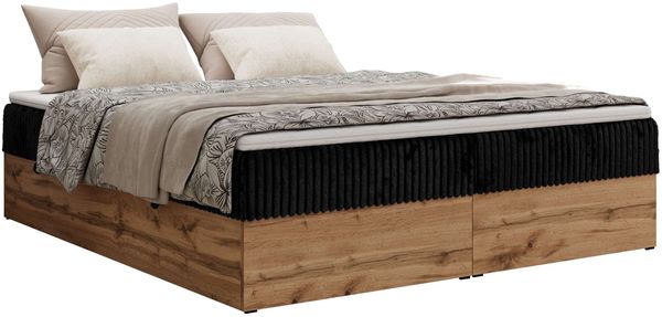 Polsterbett mit Bettkasten, Boxspringbett ohne Kopfteil WOOD ZERO, 7-Zonen Multipocket-Matratze und Topper, modernes Bett für Schlafzimmer - Schwarz Cordstoff - 140 x 200 cm - H4 Bild 4