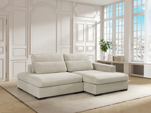 Vente-unique - SELIORA Sofa Samt Beige - B 158 cm x H 80 cm x L 223 cm