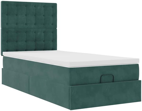 vidaXL Ottoman-Bett mit Matratzen & LEDs Dunkelgrün 100x200 cm Samt 3314447 Bild 7