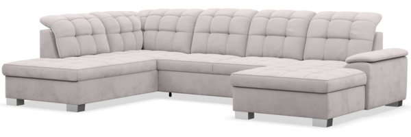 Selsey 'Jamaal' Wohnlandschaft mit Schlaffunktion und Stauraum rechtsseitig, Velours hydrophob, hellgrau