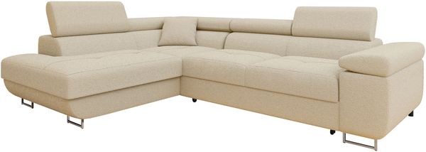 Ecksofa Torezio Premium mit Einstellbare Kopfstützen, Bettkasten und Schlaffunktion (Farbe: Baloo 2074, Seite: Links)