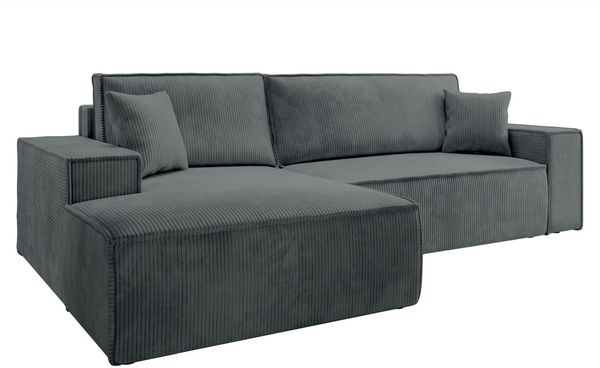 Selsey 'Farese ' Ecksofa mit Cordbezug, Schlaffunktion und Stauraum, Grau, links