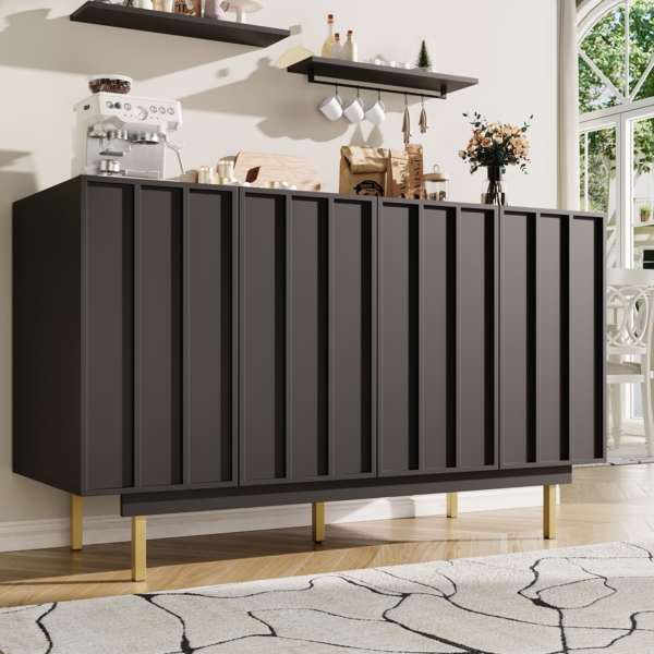 Merax Esszimmerschrank (140×38,5×82,5cm), Esszimmer-Wohnzimmer-Aufbewahrungsschrank, einzigartiges Design, Schranktürdesign, freistehender Schrank, Minimalistisches Sideboard, Schwarz