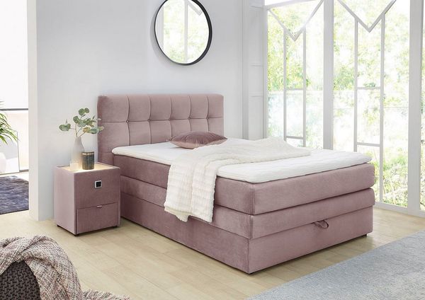 Jockenhöfer 'Amy' Boxspringbett, 140x200 cm, Samtähnlich Rosa