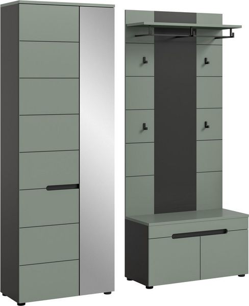 Home affaire Garderoben-Set REHAT, TOPSELLER!, 3-teilig, Breite 160 cm, individuell erweiterbar, (Set, 3-St, bestehend aus: Garderobenschrank, Sitzbank und Paneel), Garderobenkombination, Kombination, Set, Flurgarderobe, Diele
