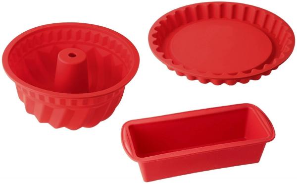 Dr. Oetker - Silikon Backform Set 3tlg. Flexxibel Rot Kasten Obst Gugelhupf Form