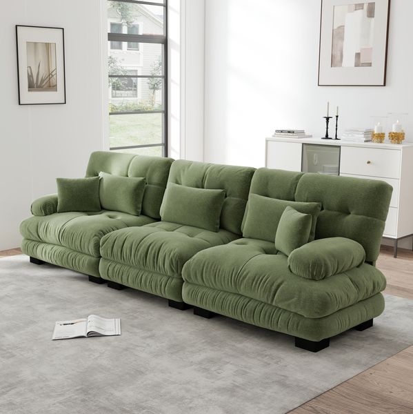 Ecksofa 81cm×313cm×77cm 3-Sitzer modular – tiefes Sitzgefühl mit Chenille-Bezug in Grün