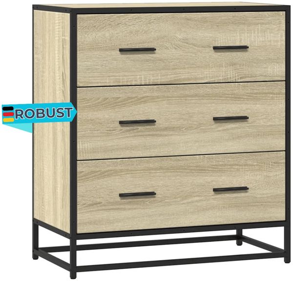Sideboard SOPI für Wohnzimmer Sonoma-Eiche 68x35x76 cm und Metall | Kommode Flur Anrichte mit Schubalden