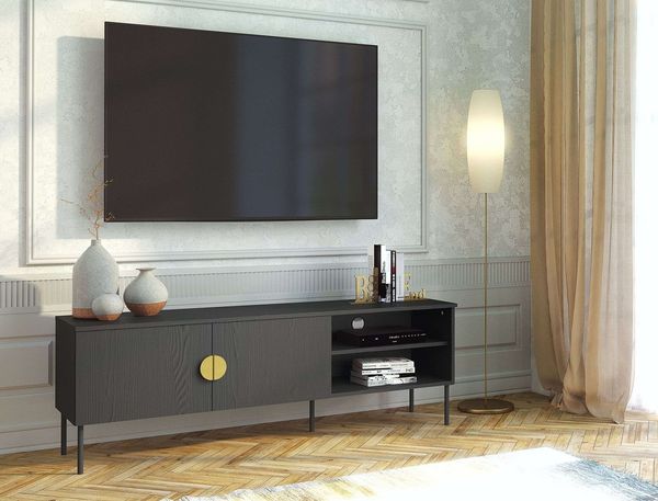 Home affaire Lowboard BELLOT TV-Schrank mit 2 Türen, Maße B/T/H: 160/40/53,6 cm (1 St), schwarze Farbe, mit holzähnlicher Struktur