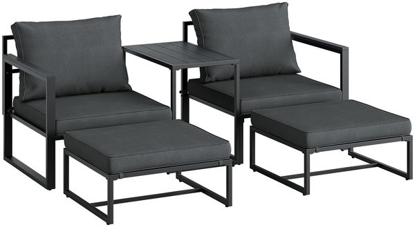 STEELSØN 'Asteri' Gartenlounge-Set, 5-tlg. Metall-Sitzgruppe mit 2 Sesseln, 2 Hockern und Tisch, inkl. Sitzpolster, schwarz/anthrazit, wetterfest Bild 11