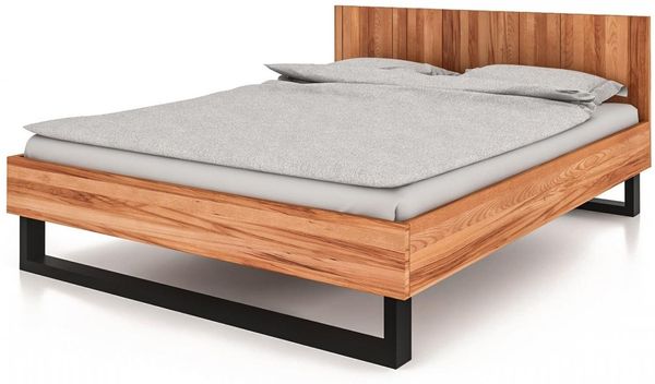 Bett Leeds Sonderlänge 180x210 Kernbuche massiv mit Holzkopfteil und Metallkufen