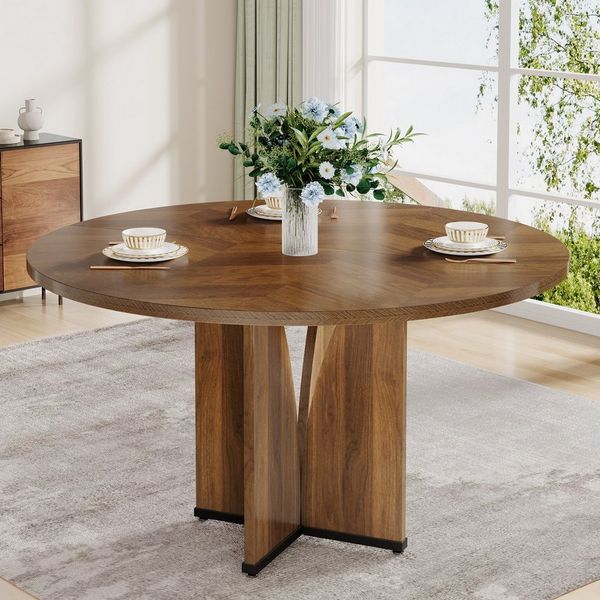 Tribesigns Esstisch Runder Esstisch 100 cm, Holztisch für 4 Personen, Braun/Schwarz (1 x Esstisch 1 x Zubehörpaket 1 x Anleitung), Esszimmertisch im Landhausstil, Küchentisch aus Holz im Industrial