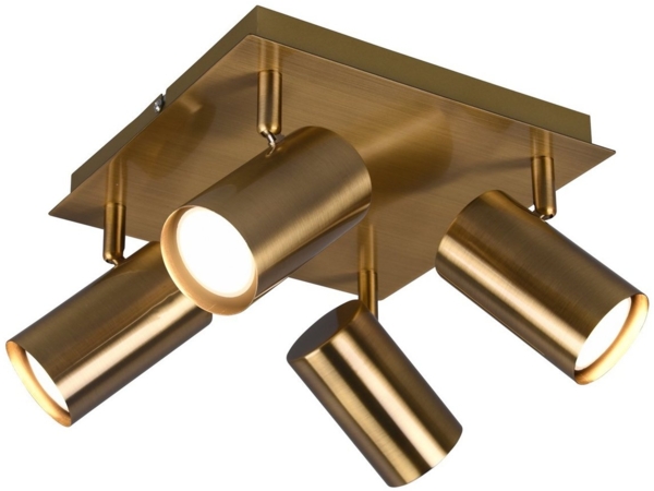 LED Deckenstrahler Altmessing 4-flammig, Quadrat 24cm