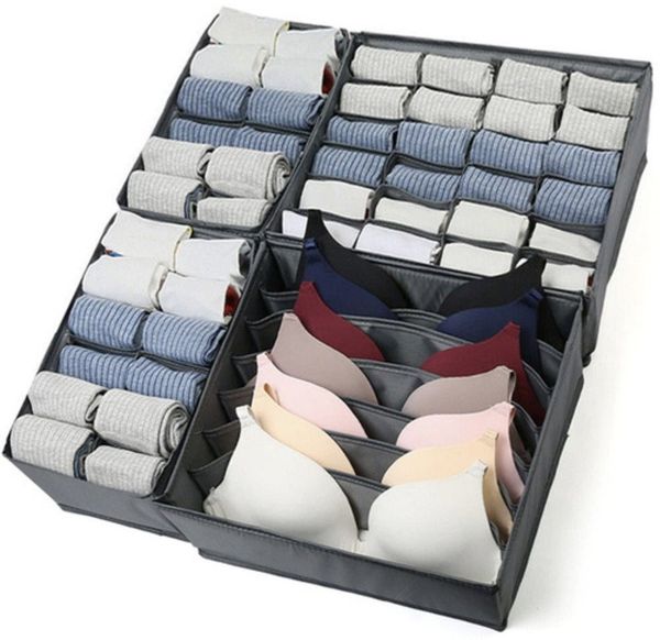 Ruhhy Organizer Unterwäsche-Organizer Aufbewahrungsboxen (Spar-Set, 4 St, einfach einzurichten), übersichtliche Aufbewahrung von Socken, BHs, Slips