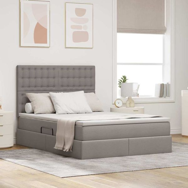 vidaXL Aufbewahrungsbett mit Matratze Taupe 140 x 200 cm Polyester 3371913
