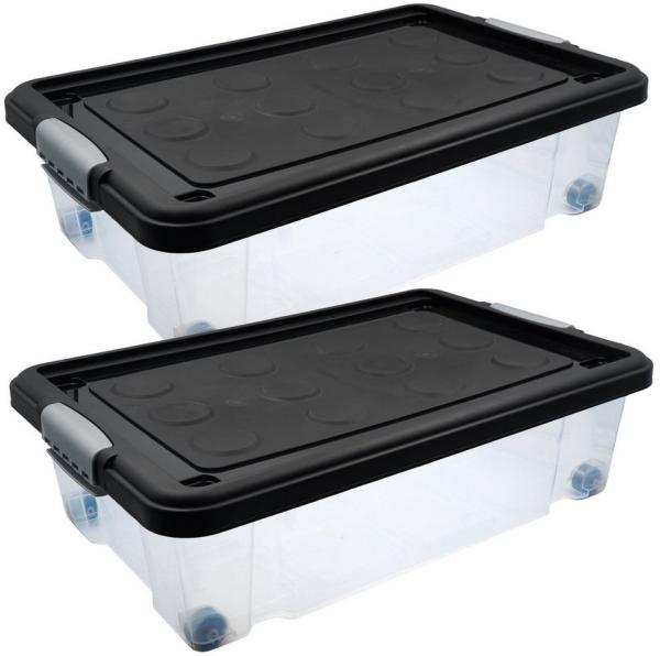 hrb Unterbettkommode transparente Aufbewahrungsbox Rollbar Unterbettbox mit Deckel Click (2 St)
