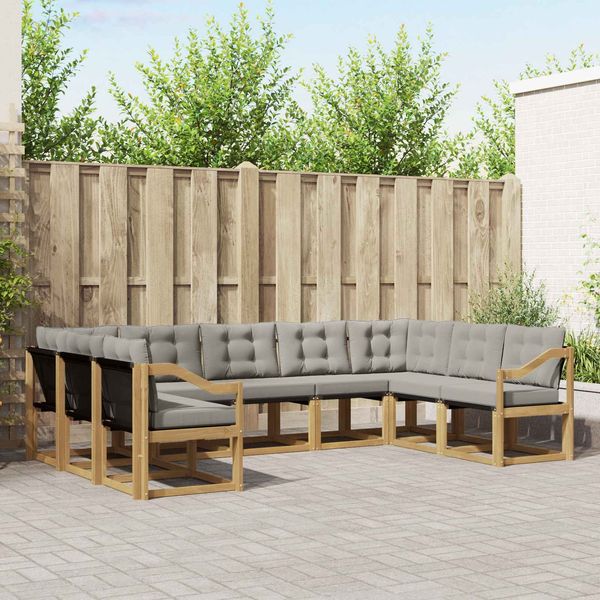 vidaXL Outdoor-Sofagarnitur mit Kissen 9 pcs Weiß und Hellgrau 3389869