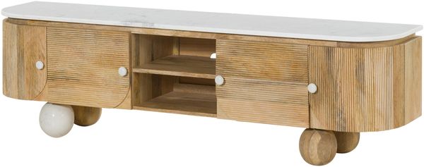 TV-Board Mango 180x40x50 natur lackiert / Marmor weiß FLORENZ #100